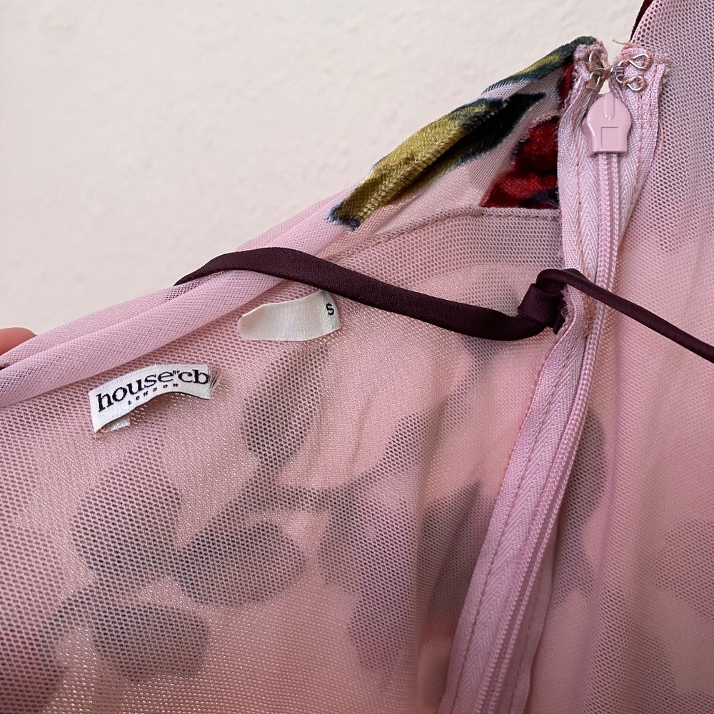 HOUSE OF CB 'Serena' Pink floral velvet Devore Maxi‎ Dress NWOT size S - Picture 10 of 16